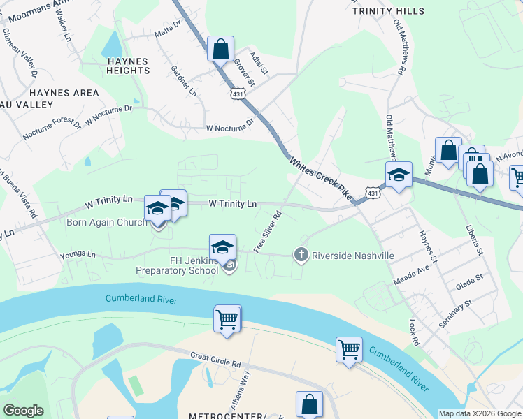 map of restaurants, bars, coffee shops, grocery stores, and more near 1899 McKinley Street in Nashville