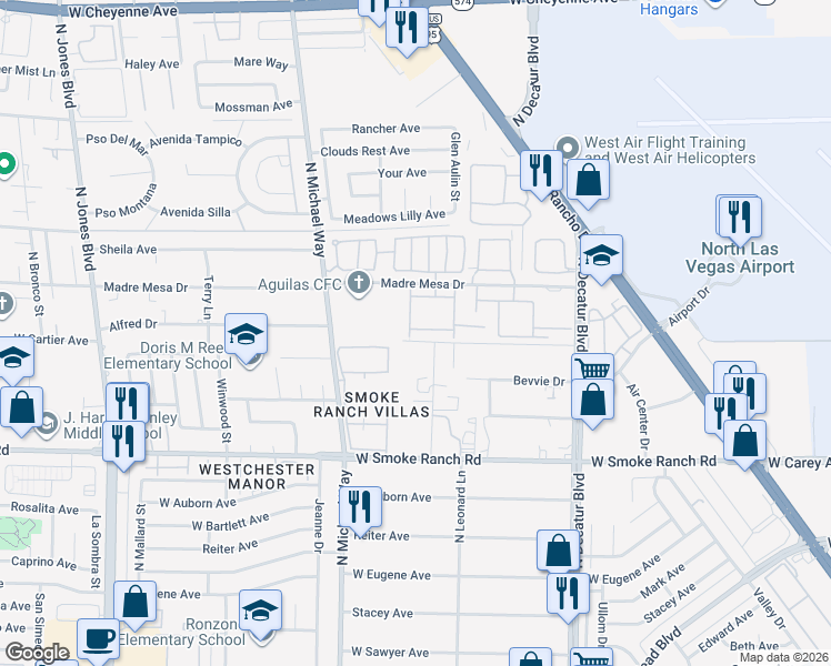 map of restaurants, bars, coffee shops, grocery stores, and more near 2612 La Mata Street in Las Vegas