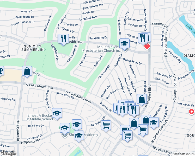 map of restaurants, bars, coffee shops, grocery stores, and more near 2541 Showcase Drive in Las Vegas