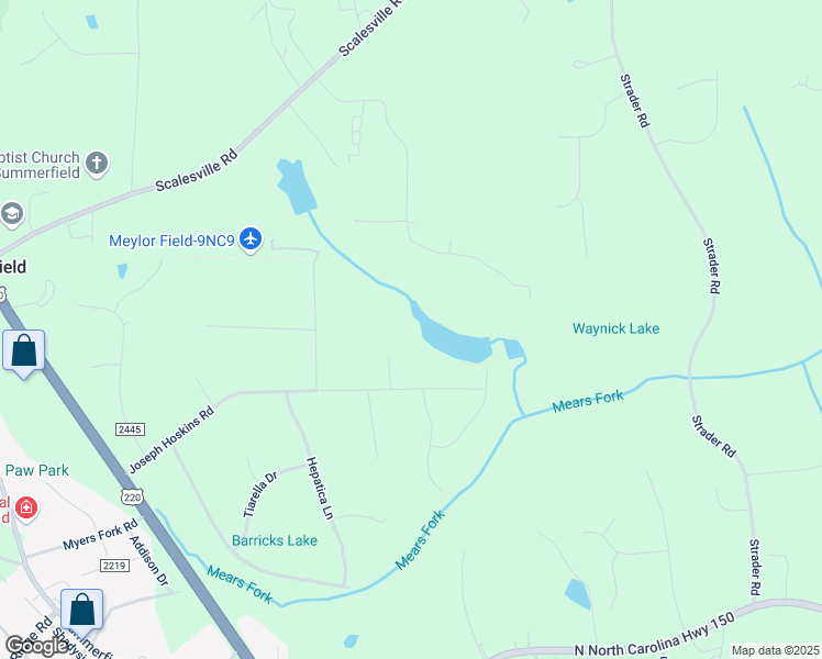 map of restaurants, bars, coffee shops, grocery stores, and more near 7604 Martha Lynn Place in Summerfield