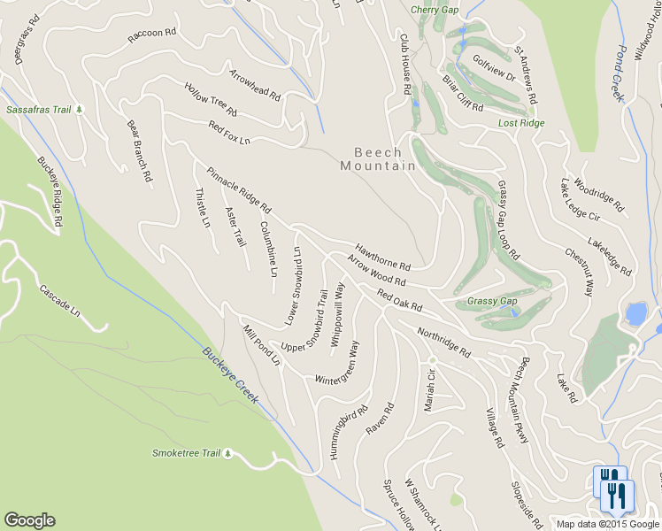 map of restaurants, bars, coffee shops, grocery stores, and more near 117 Pinnacle Ridge Road in Beech Mountain