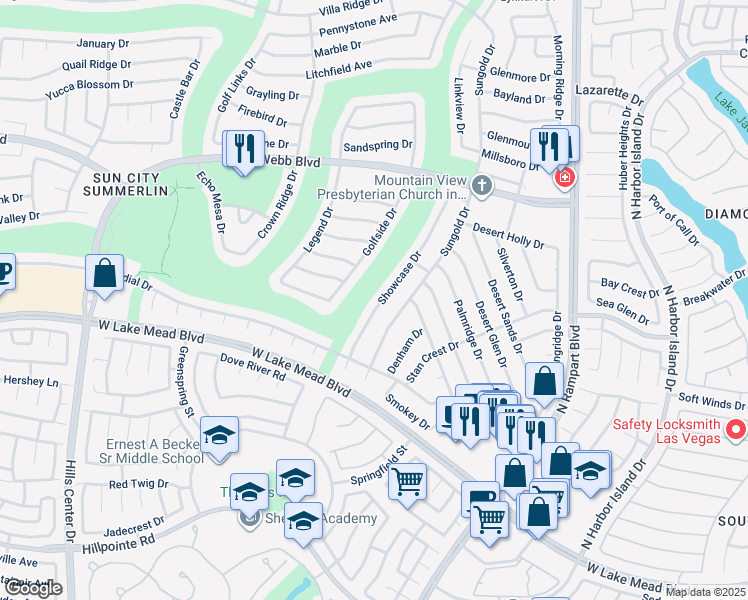 map of restaurants, bars, coffee shops, grocery stores, and more near 2541 Showcase Drive in Las Vegas