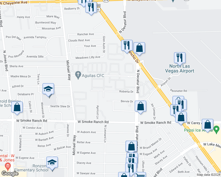 map of restaurants, bars, coffee shops, grocery stores, and more near 5059 El Castano Avenue in Las Vegas