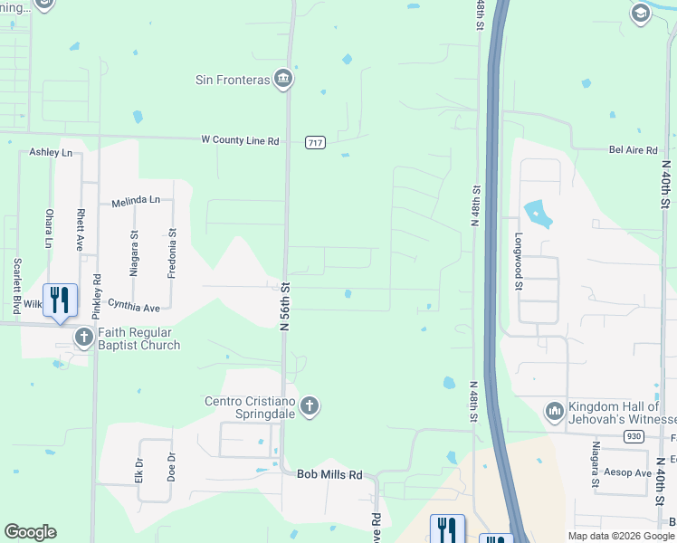 map of restaurants, bars, coffee shops, grocery stores, and more near 2377 North 56th Street in Springdale