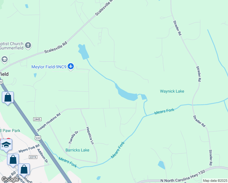 map of restaurants, bars, coffee shops, grocery stores, and more near 7604 Martha Lynn Place in Summerfield