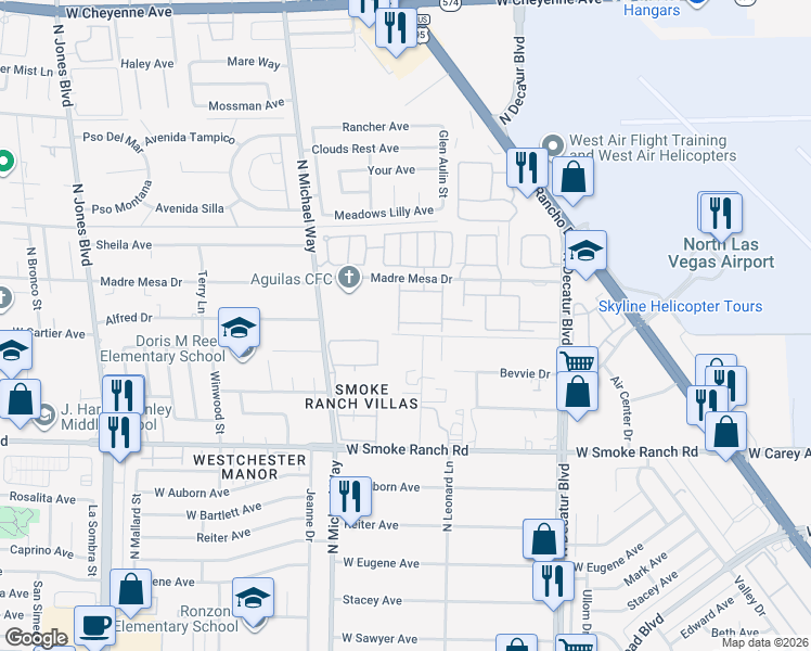 map of restaurants, bars, coffee shops, grocery stores, and more near 2612 La Mata Street in Las Vegas