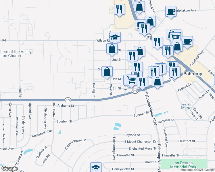 map of restaurants, bars, coffee shops, grocery stores, and more near 830 West Street in Pahrump
