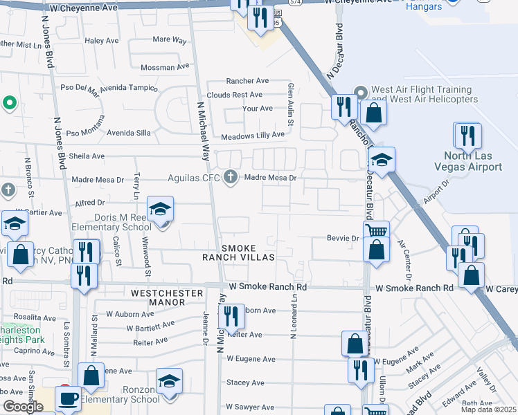 map of restaurants, bars, coffee shops, grocery stores, and more near 2605 La Mata Street in Las Vegas