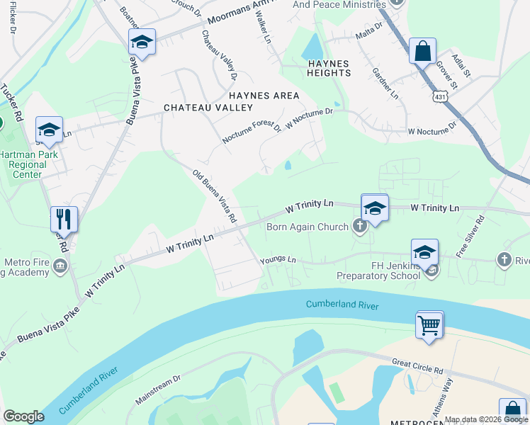 map of restaurants, bars, coffee shops, grocery stores, and more near 923 W Trinity Ln in Nashville