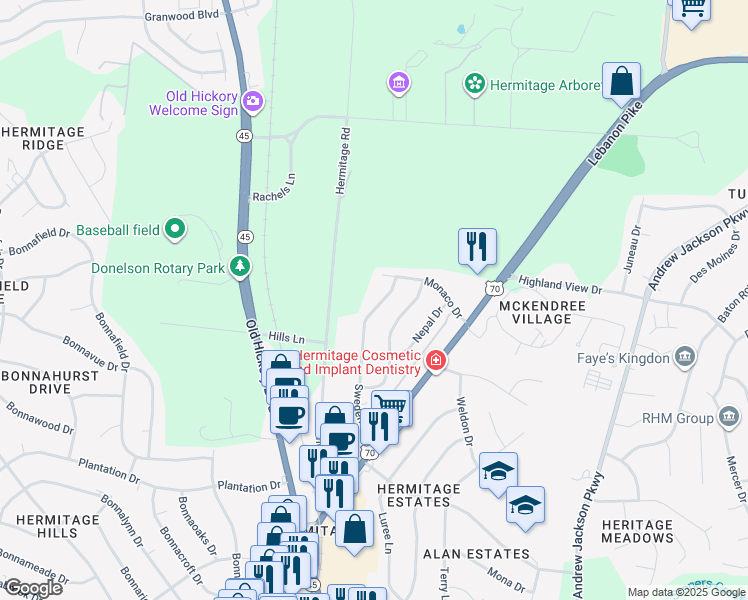 map of restaurants, bars, coffee shops, grocery stores, and more near 4278 Sweden Dr in Nashville