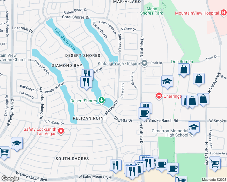 map of restaurants, bars, coffee shops, grocery stores, and more near 7817 Sea Rock in Las Vegas