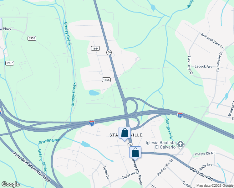 map of restaurants, bars, coffee shops, grocery stores, and more near 6563 University Parkway in Rural Hall