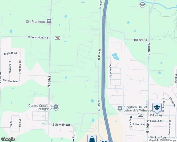 map of restaurants, bars, coffee shops, grocery stores, and more near 2478 North 48th Street in Springdale