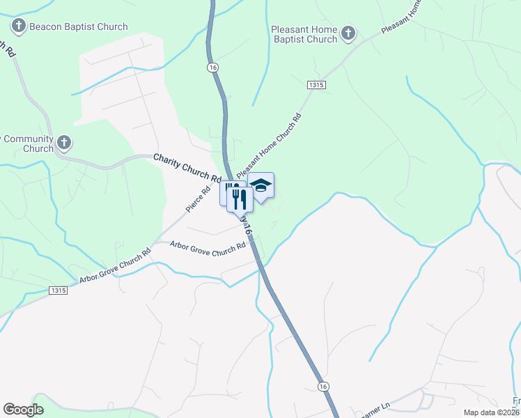 map of restaurants, bars, coffee shops, grocery stores, and more near 4320 North Carolina 16 in Millers Creek