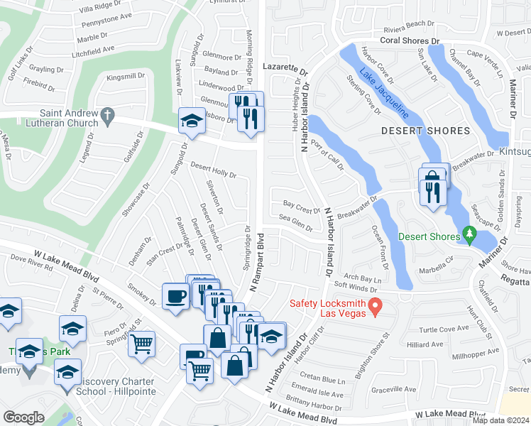 map of restaurants, bars, coffee shops, grocery stores, and more near 8432 Sea Glen Drive in Las Vegas