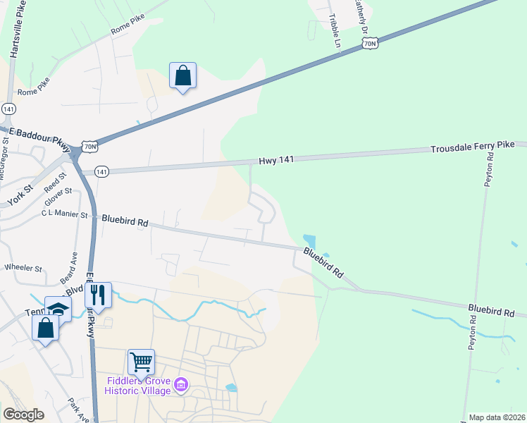 map of restaurants, bars, coffee shops, grocery stores, and more near 801 Spring Hill Circle in Lebanon