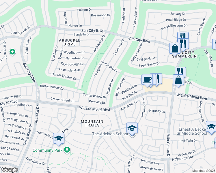map of restaurants, bars, coffee shops, grocery stores, and more near 2553 Highvale Dr in Las Vegas