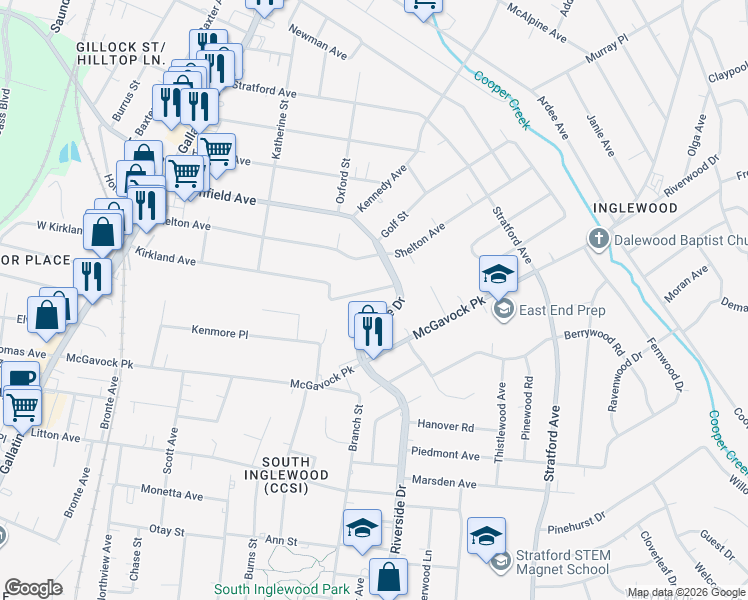 map of restaurants, bars, coffee shops, grocery stores, and more near 1419 Kirkland Ave in Nashville