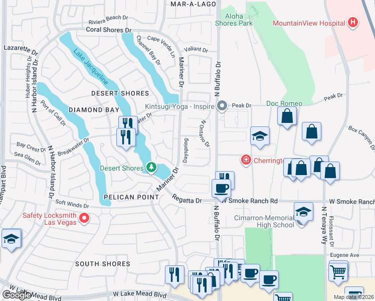 map of restaurants, bars, coffee shops, grocery stores, and more near 2532 Dayspring in Las Vegas