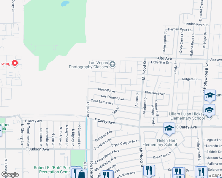 map of restaurants, bars, coffee shops, grocery stores, and more near 6080 Bluehill Avenue in Las Vegas