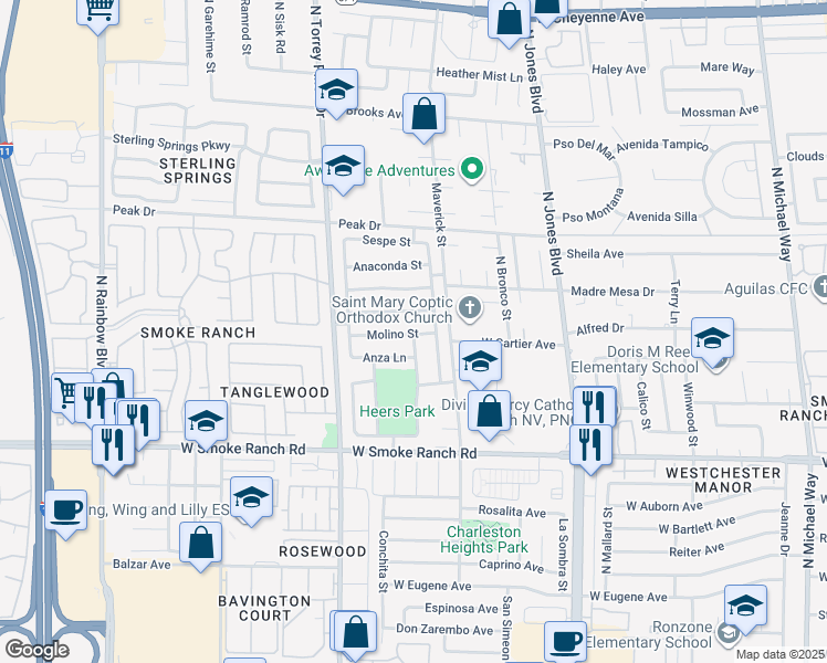 map of restaurants, bars, coffee shops, grocery stores, and more near 6220 Molino St in Las Vegas