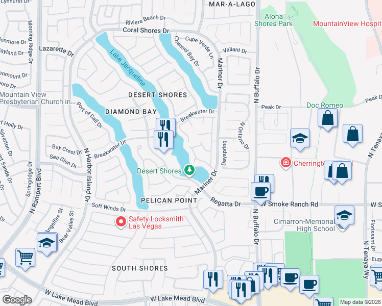 map of restaurants, bars, coffee shops, grocery stores, and more near 2549 Seascape Drive in Las Vegas