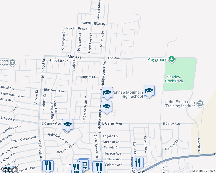 map of restaurants, bars, coffee shops, grocery stores, and more near High Cascade Avenue in Las Vegas