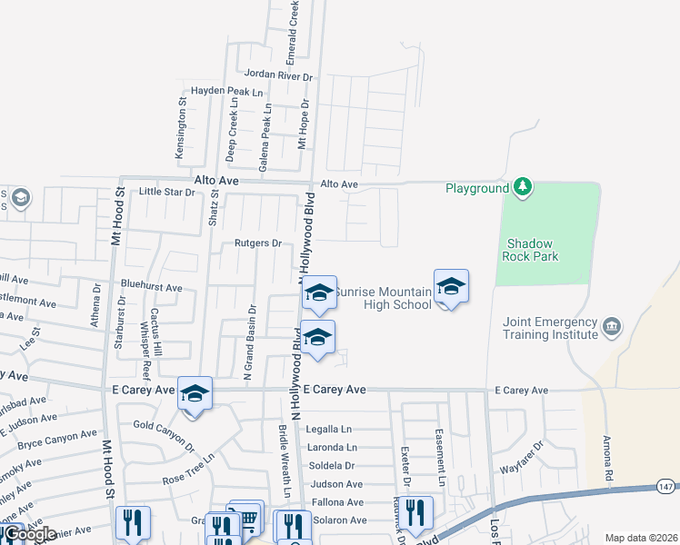 map of restaurants, bars, coffee shops, grocery stores, and more near 6696 Merced Lake Drive in Las Vegas