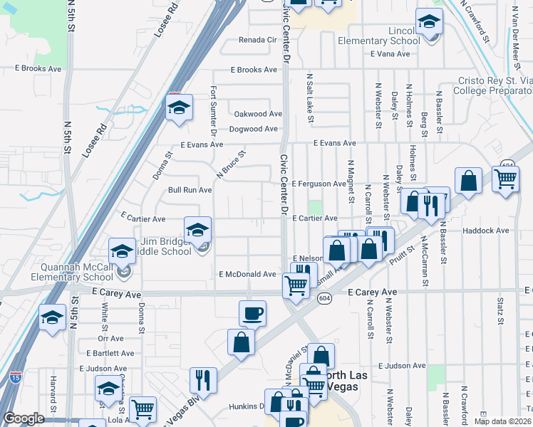 map of restaurants, bars, coffee shops, grocery stores, and more near 1620 East Cartier Avenue in North Las Vegas