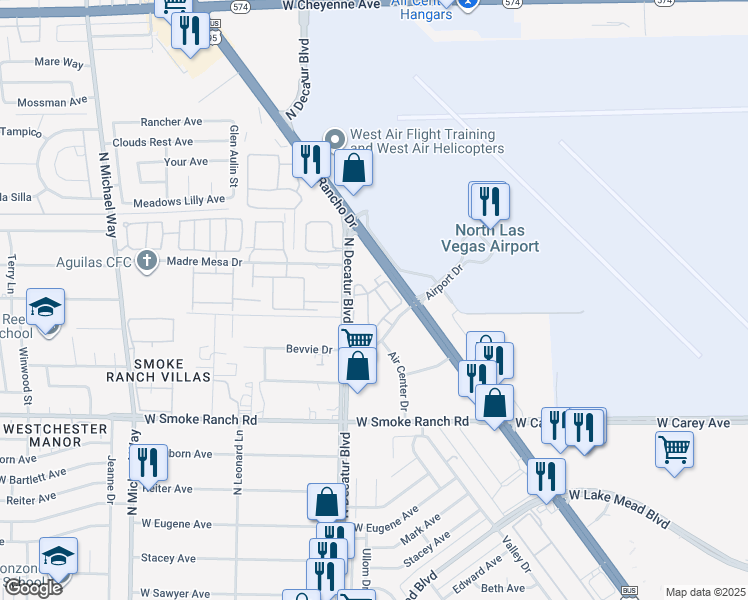 map of restaurants, bars, coffee shops, grocery stores, and more near 2600-2680 N Decatur Blvd in Las Vegas