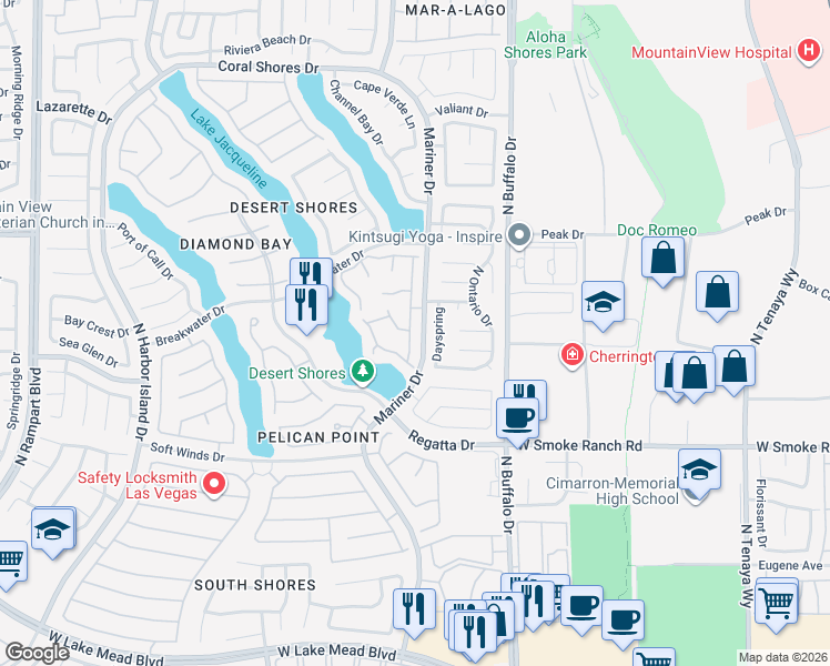 map of restaurants, bars, coffee shops, grocery stores, and more near 7817 Sea Rock in Las Vegas