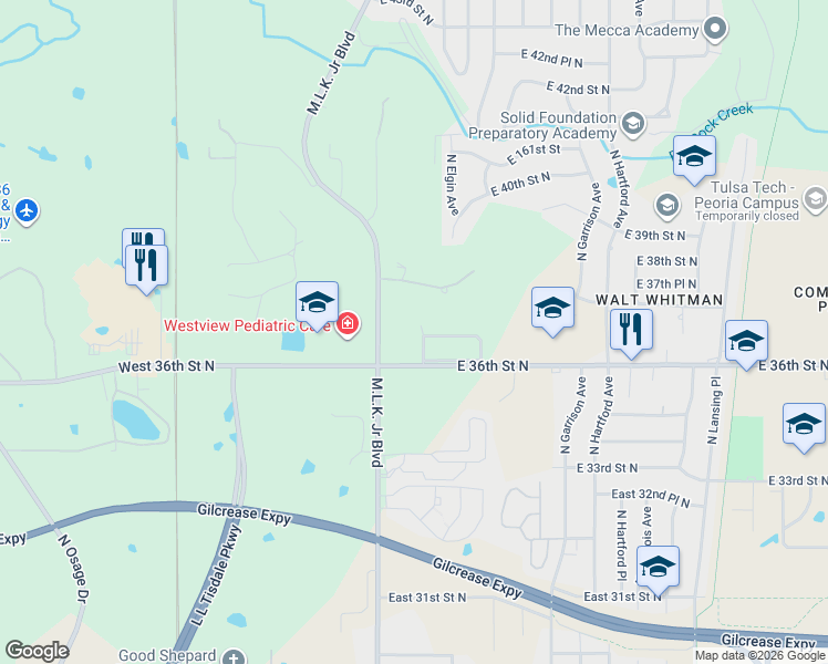 map of restaurants, bars, coffee shops, grocery stores, and more near 3630 North Detroit Avenue in Tulsa