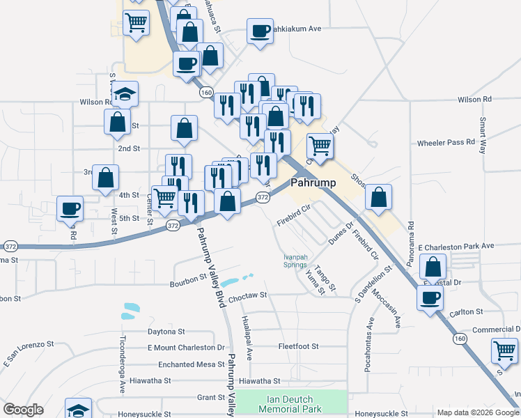 map of restaurants, bars, coffee shops, grocery stores, and more near 1501 Nevada 372 in Pahrump
