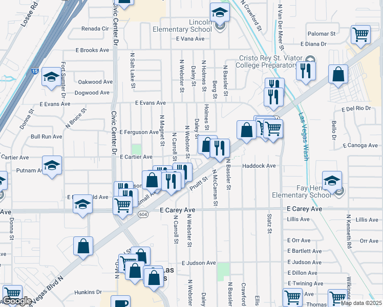 map of restaurants, bars, coffee shops, grocery stores, and more near 2600 North Webster Street in North Las Vegas