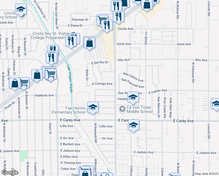 map of restaurants, bars, coffee shops, grocery stores, and more near 3704 East Cartier Avenue in North Las Vegas