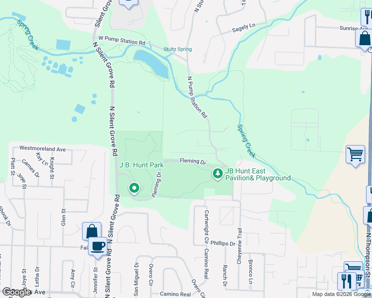 map of restaurants, bars, coffee shops, grocery stores, and more near 2186 Tall Tree Lane in Springdale