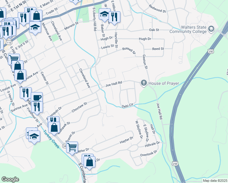 map of restaurants, bars, coffee shops, grocery stores, and more near 1209 Christopher Lane in Morristown