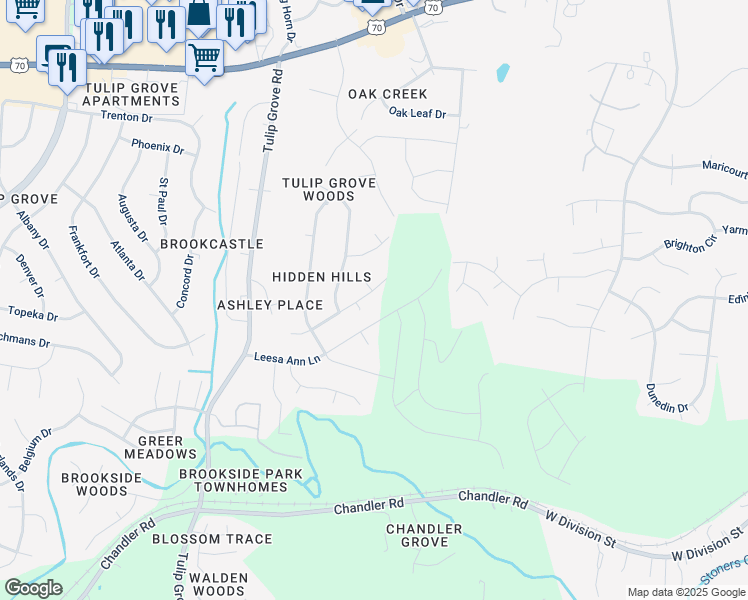 map of restaurants, bars, coffee shops, grocery stores, and more near 4941 Shadowlawn Drive in Nashville