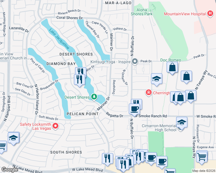 map of restaurants, bars, coffee shops, grocery stores, and more near 7817 Sea Rock in Las Vegas