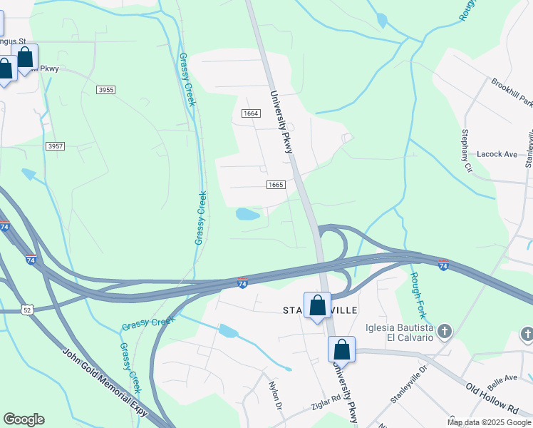 map of restaurants, bars, coffee shops, grocery stores, and more near 150 Lake Vista Trail in Rural Hall