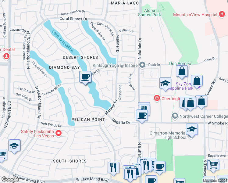 map of restaurants, bars, coffee shops, grocery stores, and more near 2528 Golden Sands Drive in Las Vegas