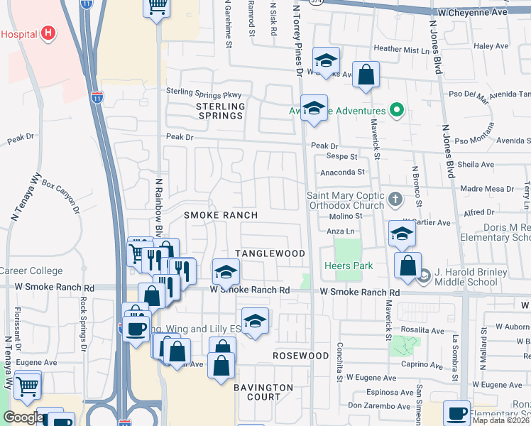 map of restaurants, bars, coffee shops, grocery stores, and more near 2601 Island Brook Drive in Las Vegas
