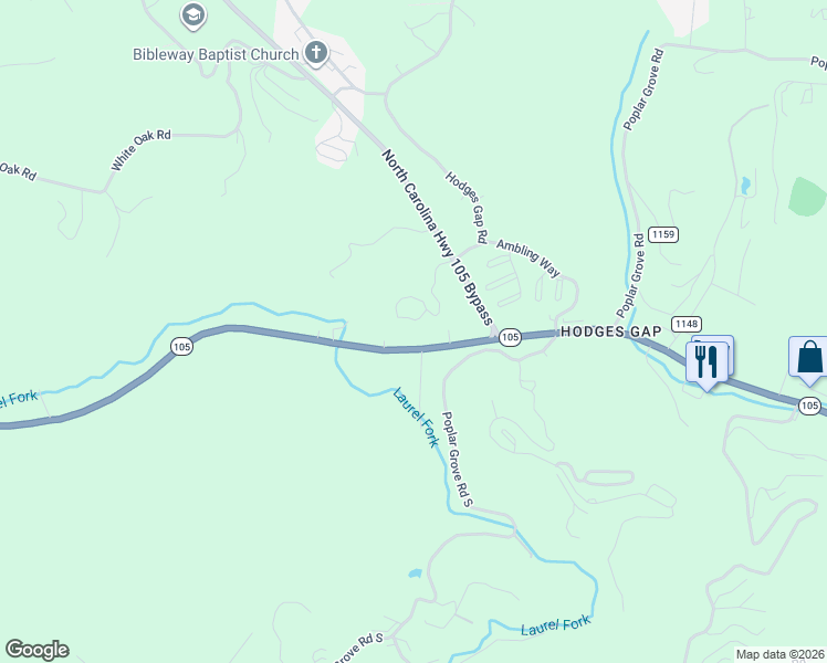 map of restaurants, bars, coffee shops, grocery stores, and more near 3017 State Highway 105 in Boone