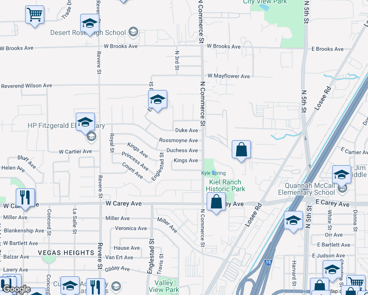 map of restaurants, bars, coffee shops, grocery stores, and more near 328 Duchess Avenue in North Las Vegas