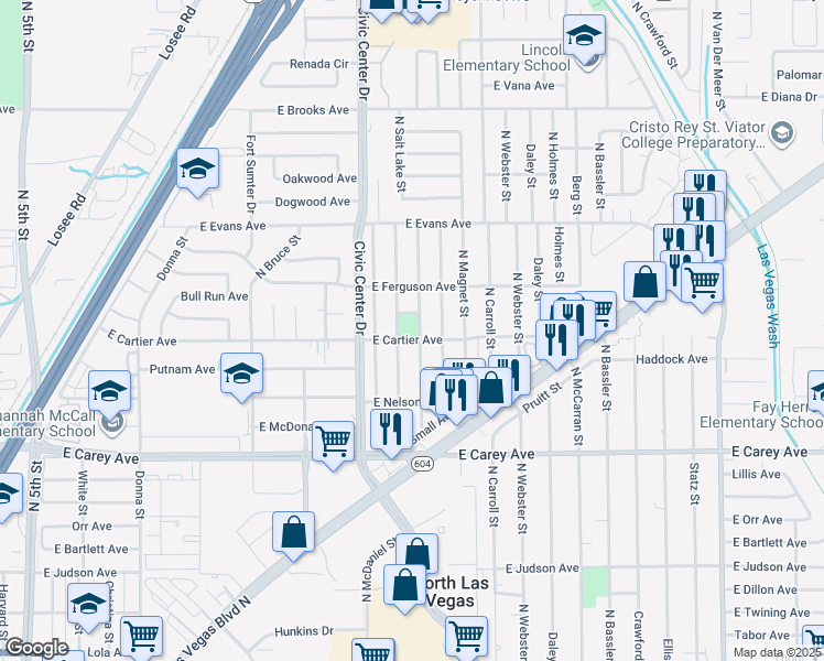 map of restaurants, bars, coffee shops, grocery stores, and more near 2204 East Cartier Avenue in North Las Vegas