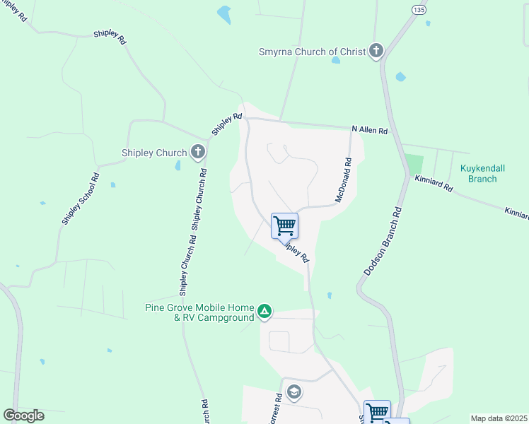 map of restaurants, bars, coffee shops, grocery stores, and more near 1839 Shipley Road in Cookeville