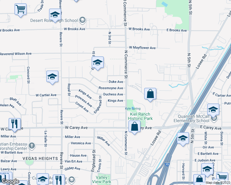 map of restaurants, bars, coffee shops, grocery stores, and more near 324 Duchess Avenue in North Las Vegas