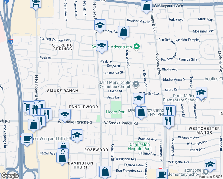 map of restaurants, bars, coffee shops, grocery stores, and more near 6320 Molino Street in Las Vegas