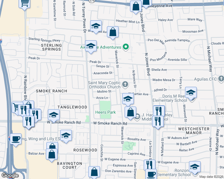 map of restaurants, bars, coffee shops, grocery stores, and more near 6216 Molino Street in Las Vegas