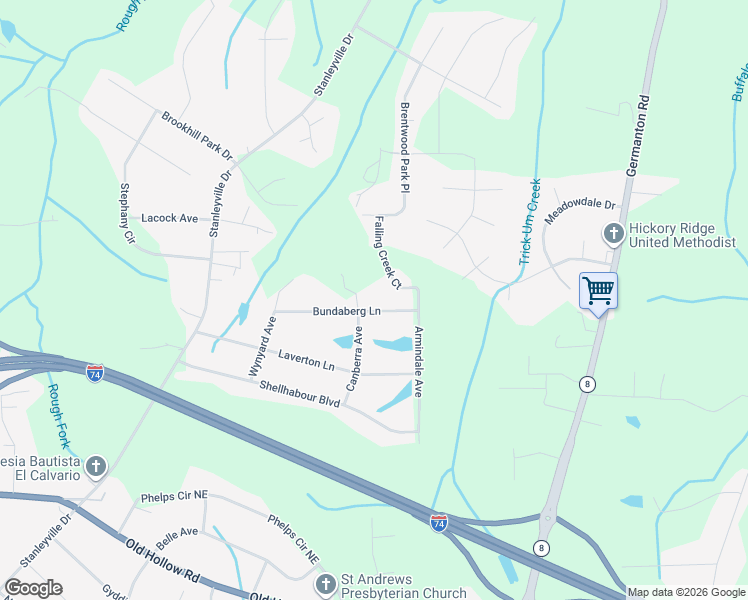 map of restaurants, bars, coffee shops, grocery stores, and more near 801 Bundaberg Lane in Rural Hall